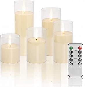 Flameless Candles Battery Operated Candles Real Wax Pillar LED Candles with 10-Key Remote and Cycling 24 Hours Timer Set of 5(Ivory D3 xH4 5" 6")