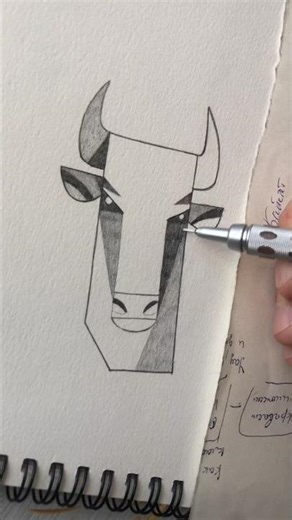 Geometric Bull Drawing Process 📐🐂 #art #sketch #draw