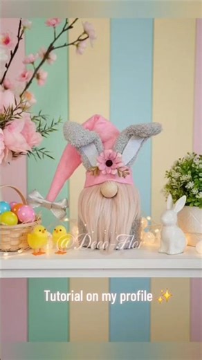 Handmade Bunny Gnome tutorial. #BunnyGnome #EasterDIY #SpringCrafts #GnomeMaker #EasterDecor.