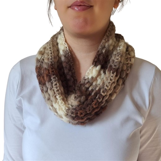 Brown Cream Neutral Infinity Scarf • Chunky Knit Cowl Scarf • Cozy Winter Neck Warmer Gift for Her - Etsy