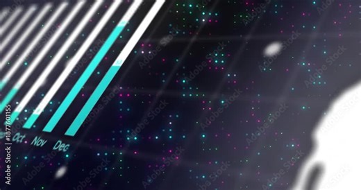 Commands fading driving bars filling Jan–Dec then panning to reveal dashboard elements for analysis