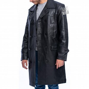 Mens Black Leather Trench Coat - Double Breasted | UK Leather Jackets