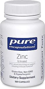 Pure Encapsulations Zinc (Citrate) - for Immune System, Tissue Development & Metabolism* - Mineral Supplement with Enzymes - Highly Absorbable Zinc - Vegan & Non-GMO - 180 Capsules