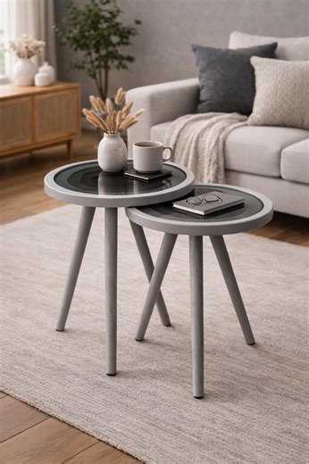 Handmade Coffe Tables Set | Concentric Ring Wood Side Tables With Glass Top - Etsy