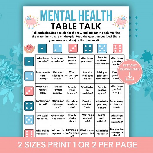 Mental Health Talk Dice Game Printable, Mental Health Group Activity for Adults & Teens, Therapy Icebreaker Game, Counseling Table Talk Game - Etsy
