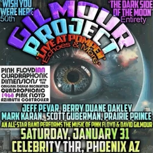 Famous for exploratory performances of iconic and deep cut Pink Floyd classics, David Gilmour-centric and solo compositions, The Gilmour Project comes to Phoenix on Jan. 31st! 🎶 The All-Star ensemble features a killer line-up featuring Jeff Pevar, Berry Duane Oakley, Mark Karan, Scott Guberman & Prairie Prince. Don’t miss it – tickets on sale now! | The Gilmour Project