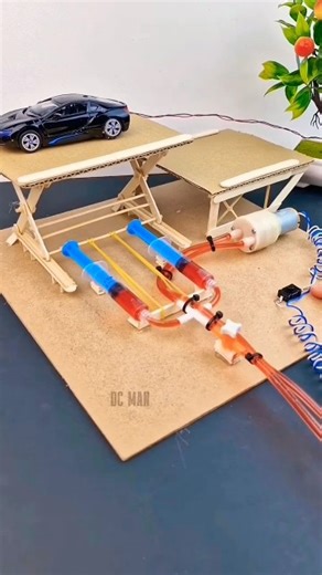 Hydraulic Car Lift 💥 Twin Cylinder Power Test!" #diy #dcmotor #tech #hydraulic #shorts #experiment