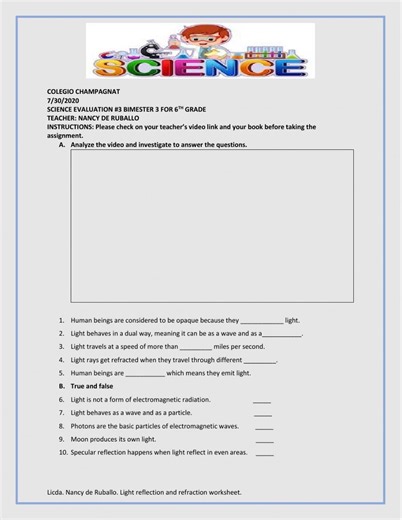Light reflection and refraction activity