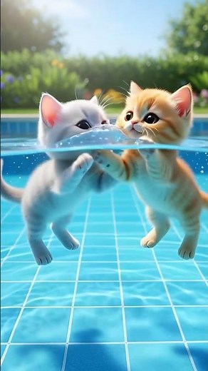 Two Baby Cats Having a Pool Day! 😸💦💙 #viral #cutecat #catshorts #babycat
