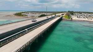 Aerial view of the Seven Mile Bridge. Old and new bridge
