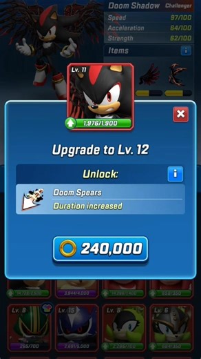 Upgrading Doom Shadow to Level 12 SFSB | #shorts #gaming #fyp #sonicforcesspeedbattle