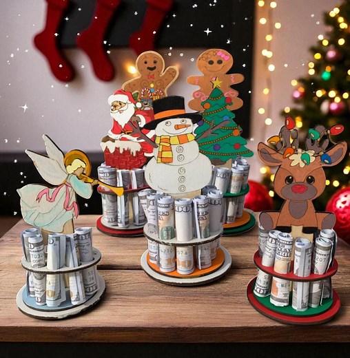 Christmas Money Holder Tree – Handmade Wooden Holiday Cash Gift – Santa, Snowman, Reindeer Designs - Etsy