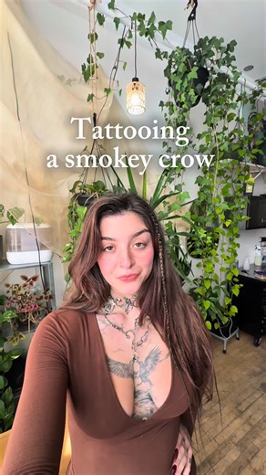 Elfée Marcoux on Instagram: "Tattooing a smokey crow today. ❤️ I feel really blessed to be supported by @fytsupplies, and I’m so grateful for the trust on this one. A crow already carries so much energy, and adding smoke makes it feel even more alive, like it’s moving between worlds.✨ I want to do more smokey things. If you’ve been dreaming of a dark, elegant piece with soft flow, DM me. 🐦‍⬛ #montrealtattooartist #quebectattoo #canadiantattooartist"