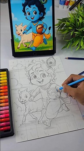 Little Krishna Drawing ❤️ #shorts #krishna #littlekrishna #krishnabhajan #art #drawing