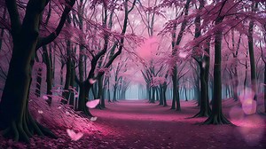 Download Ai generative, a pink forest with trees and butterflies for free