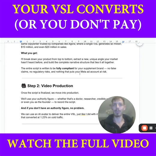 U.S. Supplement Brands Doing $1M /Year - I'll write, film, and produce a complete 30-40 minute VSL for your supplement brand in 14 days. If it doesn't convert, you don't pay. Keep reading, and I'll show you: #1 - How this works #2 - The track record proving this isn't just talk /// How It Works /// My name is Dane Knighton. I'm a direct response copywriter who's written VSLs for brands like: -> Josh Snow (Snow Teeth Whitening - $100M in sales)... -> Agora (a direct response publisher doing $1.5 