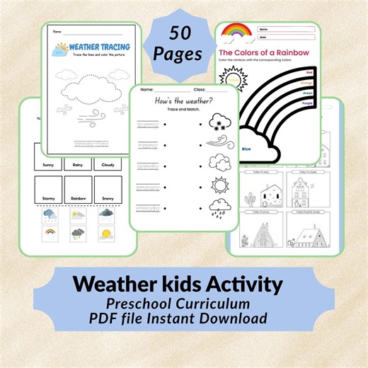 Weather Activity Book for Kids | Tracing, Matching, Coloring Worksheets (digital Download) - Etsy
