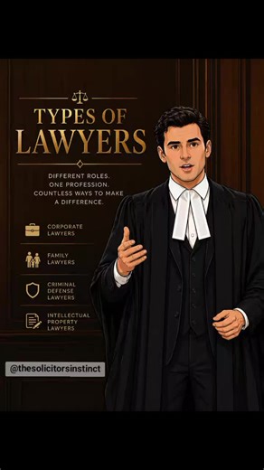 Lawyers specialize in different areas of law such as criminal, civil, corporate, family, and human rights law. Each type handles specific legal issues to ensure justice and proper legal guidance in society. #thesolicitorsinstinct #lawstudent #fyp #foryou #lawyer