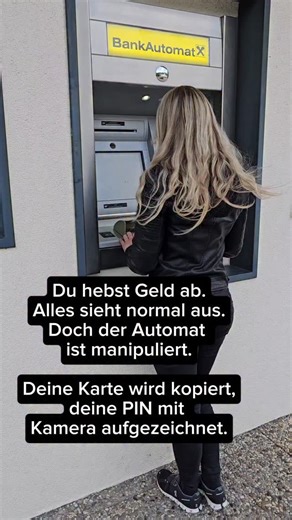 Betrüger manipulieren Geldautomaten mit sogenannten Skimming-Geräten. Die Kartendaten werden ausgelesen, die PIN mit einer versteckten Kamera aufgezeichnet – und dein Konto leergeräumt. So schützt du dich: 🔹 Kontrolliere den Kartenschlitz auf Auffälligkeiten 🔹 Verdecke immer deine PIN-Eingabe mit der Hand 🔹 Nutze nur Automaten in Banken oder gut überwachten Orten 🔹 Melde verdächtige Geräte sofort 👉 Dein Geld gehört dir – lass es dir nicht klauen. #geldautomat #skimming #cyberlex #internetsi