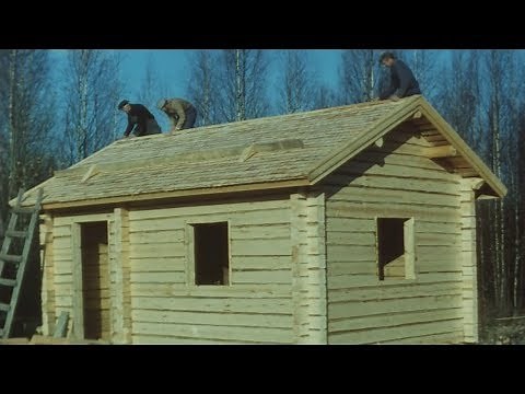 Traditional Finnish Log House Building Process - 16mm Film Scan - English Version