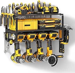 Power Tool Organizer Wall Mount - 200Lbs Load 3 Layers Storage Rack with 4 Drill Holders for Drills Cordless Tools. Heavy Duty Iron Garage Tool Organizer Storage for Workshop Shed Pegboard Basement