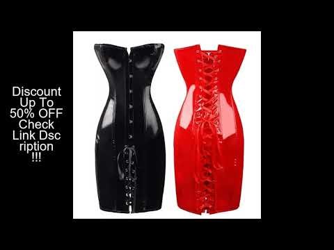Women Steampunk PVC Corset Dress PU Leather Overbust Bustier Waist Tranier Nightclub Strapless Bodyc