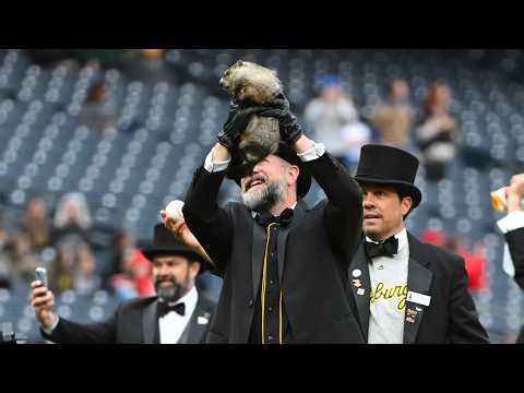 Punxsutawney Phil took the mound in Pittsburgh for a ceremonial first pitch!