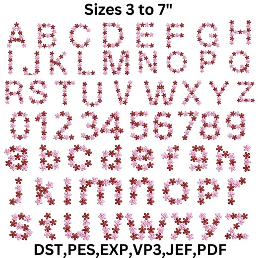 Floral Font Machine Embroidery Designs, A-Z Full Flower Alphabets, Numbers (6 Sizes) (digital Download) - Etsy