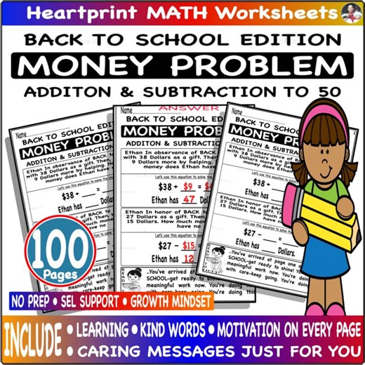 Addition and Subtraction Within 50 – Money Word Problems  Practice - BTS Edition