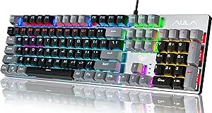 AULA Gaming Keyboard, 104 Keys Wired Mechanical Keyboard with RGB Backlit, All-Metal Panel Wired Keyboards Anti-Ghosting, Red Switches Programmable Keys Keeb for MAC Xbox PC Gamer
