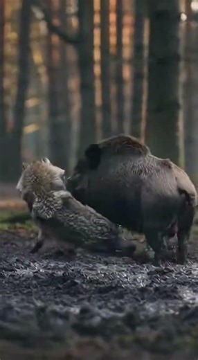 Hungry Wolf Attacks Huge Wild Boar | Brutal Woodland Survival Fight