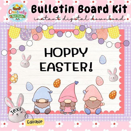 Easter Gnome Bulletin Board Kit | Editable Spring Classroom Door Decor - Etsy