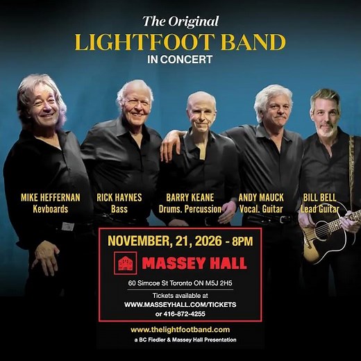The Lightfoot Band Live at Massey Hall • Saturday, November 21, 2026