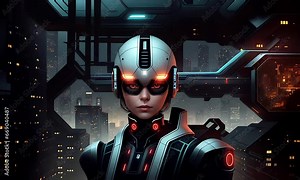 Female android robot futuristic character, ai concept