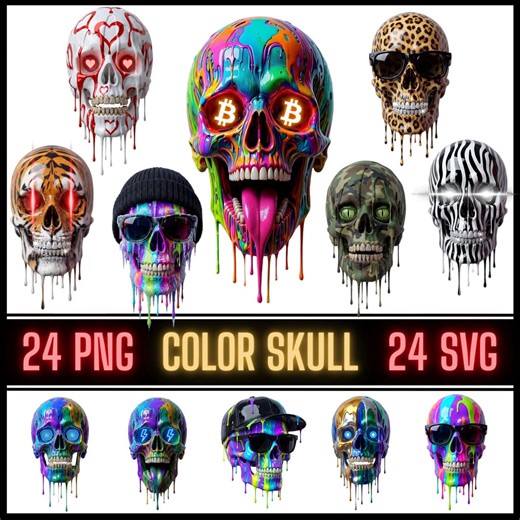 Skull Design Bundle – 24 PNG & SVG Skull Graphics for T Shirts, Hoodies, Print on Demand and Merchandise - Etsy