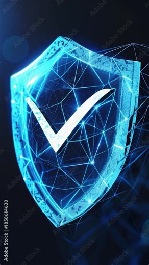 A blue shield featuring a check mark symbol, often used for approval or success