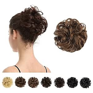BARSDAR 100% Human Hair Bun Extension - Real Human Hair Brown Messy Bun Scrunchie for Women - Elastic Wavy Chestnut Brown Updo Extensions Soft Fluffy Natural Looking Chignons Hairpieces Daily