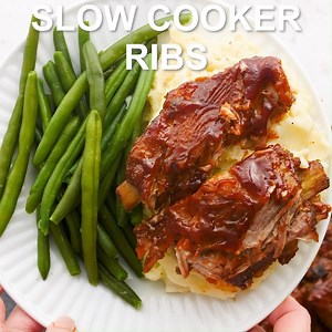 These Slow Cooker Ribs are fall-off the-bone tender with a caramelized BBQ topping! *Get the Recipe: https://thecozycook.com/slow-cooker-ribs/ | The Cozy Cook