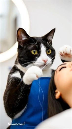 cat threading eyebrows. #animation #DreamScreenAI #cat #shorts#short #aiart #ai #viral #love #reels