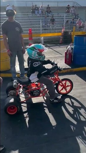Mini trike going crazy on the drag strip #minibike #trike #builtnotbought #billet #racing #dragace