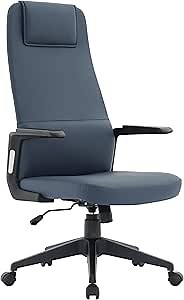 LeisureMod Ergonomic High-Back Leather Office Chair - Blue Swivel Desk Chair with Adjustable Height, Tilt, Padded Headrest & Double Wheel Casters, Comfortable for Home or Office