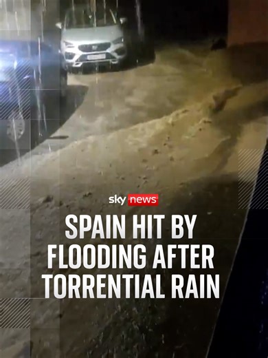 Spain hit by torrential rain in same region that experienced deadly 2024 flooding. Properties have been evacuated as teams on the ground and in the air search for missing people. The Mediterranean coast of Spain has been dealing with some particularly heavy rain. #SkyNews #Spain #Flooding