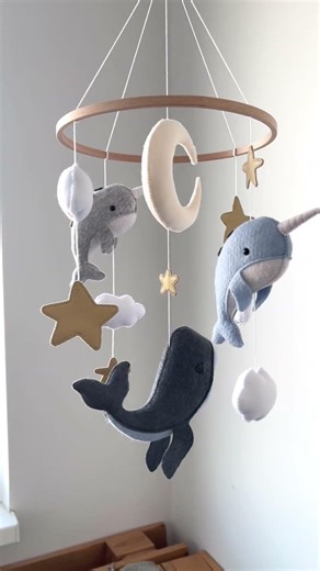 Under the sea baby mobile with narwhals & a sperm whale 🌊🐋