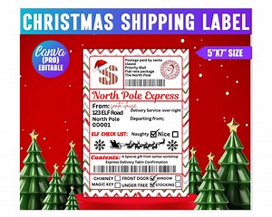 Santa Shipping Label Template, Christmas Mailing Labels, Editable North Pole Mail Label, Christmas Santa Mail Delivery Tag - Etsy