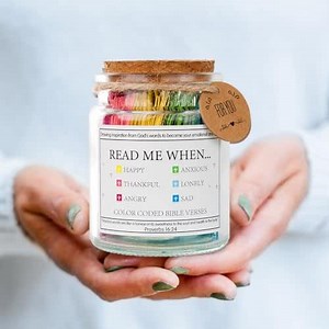 Read Me When Bible Verses Jar Religious Christian Gifts for Women Men, Christian Devotionals for Women Catholic Faith, Color Coded Bible Verses in a Jar, Inspirational Gifts for Women Religious (A)