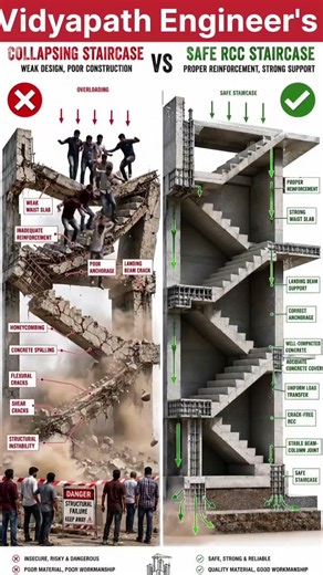 Staircase Collapse vs Safe RCC Staircase Design | Civil Engineering #vidyapathengineers
