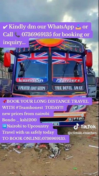 ✔️CLIMAX COACHES ONLINE BOOKINGS ☎️ 0736969135. ➡️Nairobi to Busia 1300/= ➡️Nairobi to Bondo 1300/= ➡️Nairobi to Kitale 1300/= ➡️Nairobi to Butere 1300/= ➡️Nairobi to Mumias 1300/= ➡️Nairobi to Siaya 1300/= ➡️Nairobi to Port Victoria 1300/= ➡️Nairobi to Nambale 1300/= ➡️Nairobi to Kisii 1300/= ➡️Nairobi to Migori 1300/= ➡️Nairobi to Kakamega 1300/= #CommitedToServe #viralvideoシ #nairobicity #Teamhonest #teamClimax