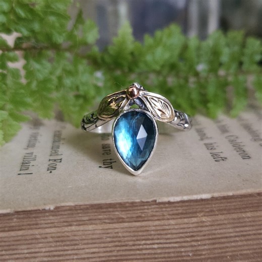 London Blue Topaz Leaf Ring | Size 7.5 | Sterling Silver | Artisan Handcrafted - Etsy