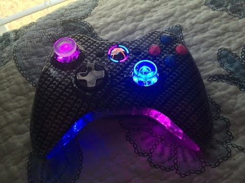 AMAZING Custom Xbox 360 Carbon Fiber Controller! Pink/Blue LEDs, By - Sharky's Customs
