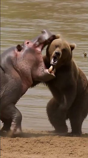Bear vs Hippo — A Wild Clash Erupts#bear #hippo #wildlife #animalfight #nature